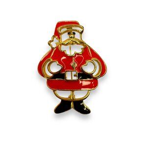 Vintage SFJ Santa Claus Enamel Pin Brooch Gold Tone Holiday Jewelry